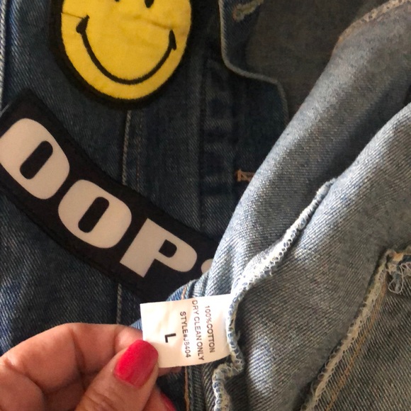 Brand new RE:NAMED Denim jacket with patches Sz L - Picture 8 of 8